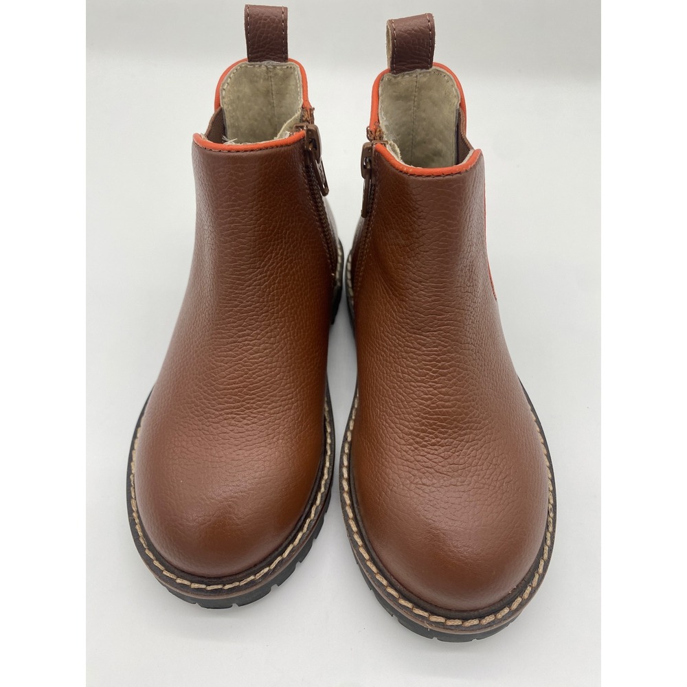 Mini Boden Kids Tan Pebbled Leather Chelsea Boots Orange Trim EU 25 C0680